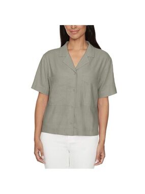Buffalo David Bitton Olive  Short-Sleeve Button-Down linen blend utility Shirt
